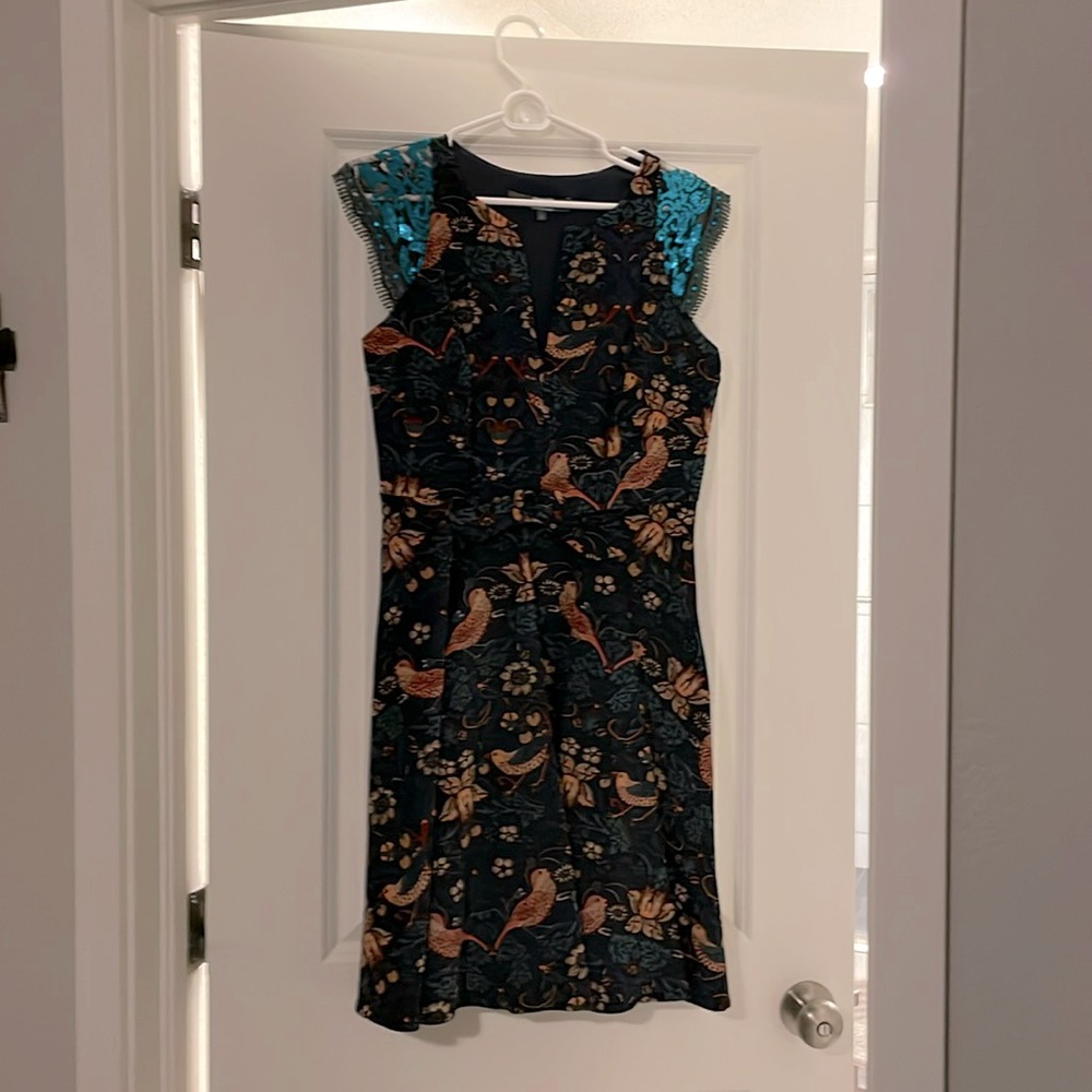 Anthropologie Fine Corduroy Bird Party Dress